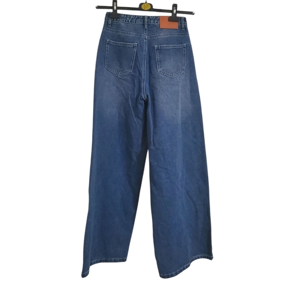 Princess Polly Wide Leg High Waisted Baggy Jeans Relaxed Fit Mid Wash Blue SZ 2 - Picture 2 of 12